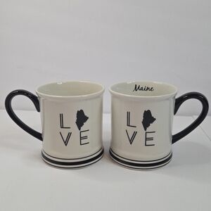 Set of 2 Maine "LOVE" Mugs - Black & White